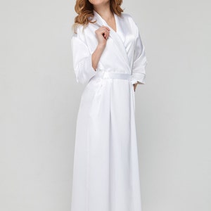 white bridal full length satin robe