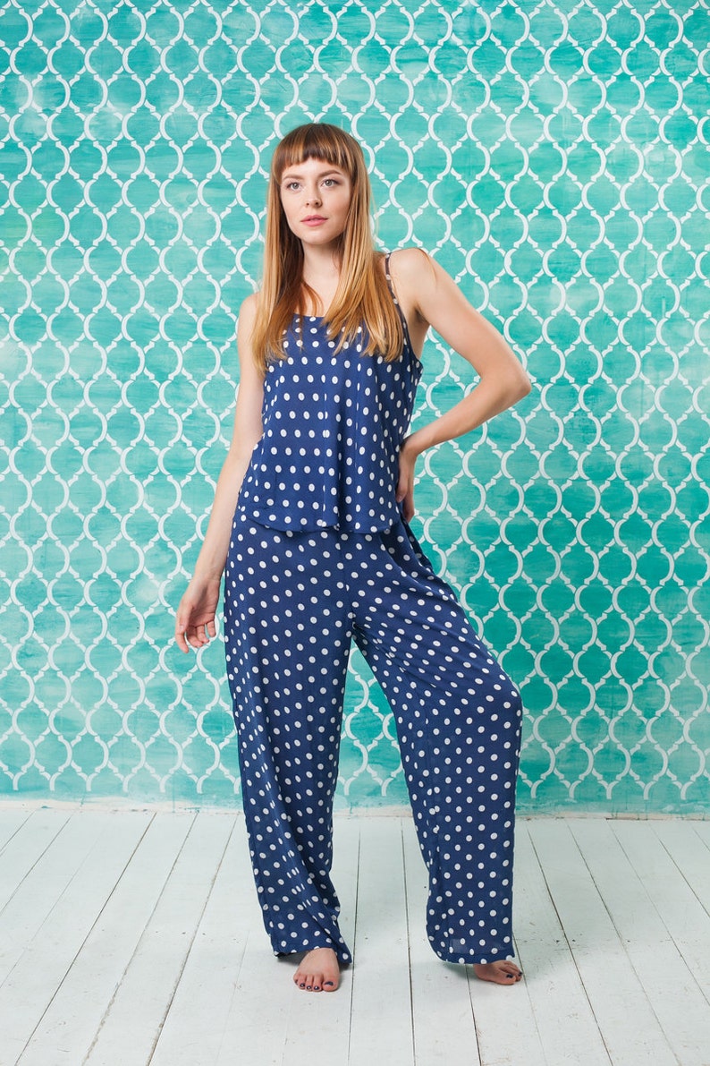 Blue Polka Dot Pajama Pajama Shorts and Cami Navy Slip Etsy