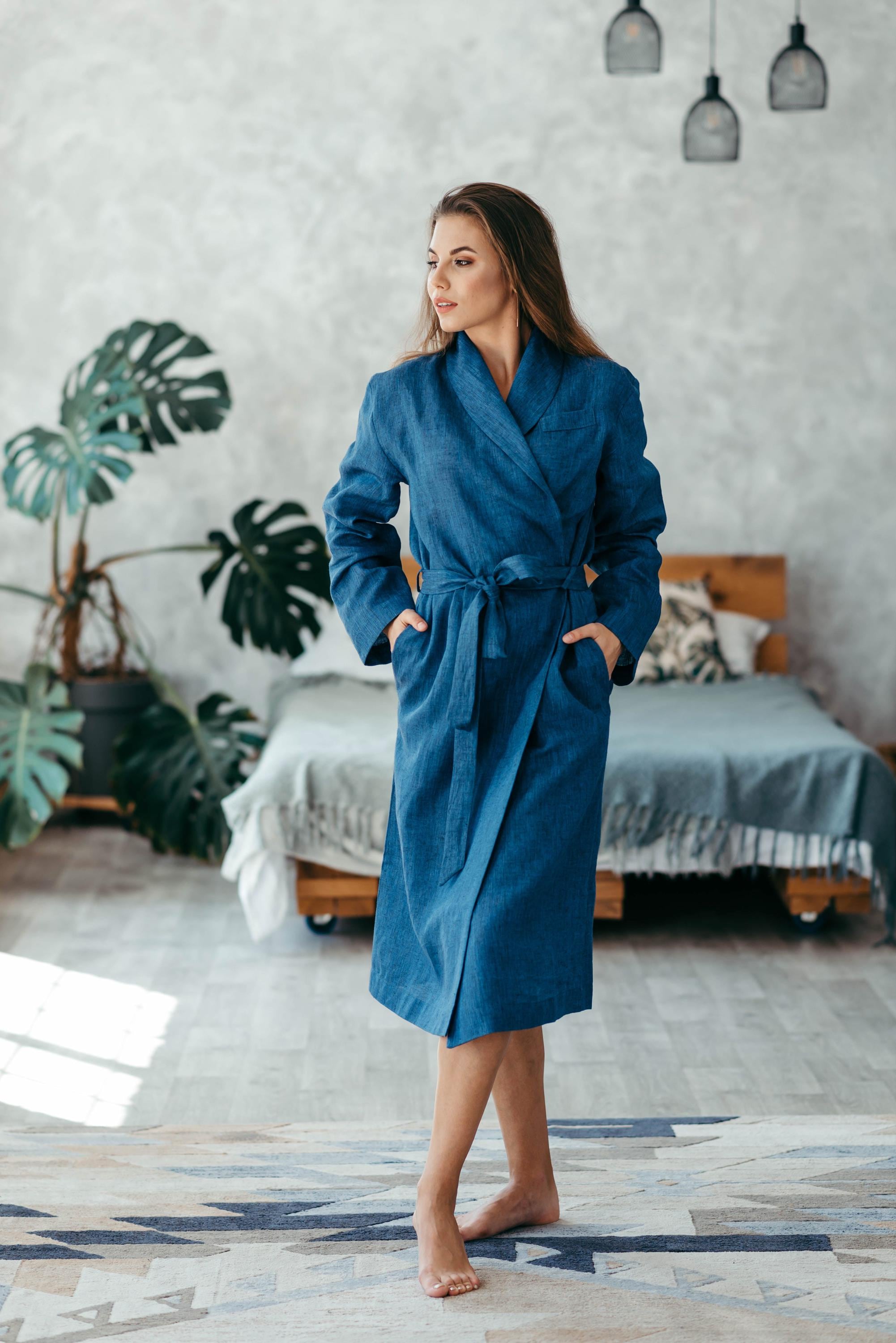 Women's Linen Robe | Natural Dressing Gown for Women, Bathrobe Gift for Anniversary