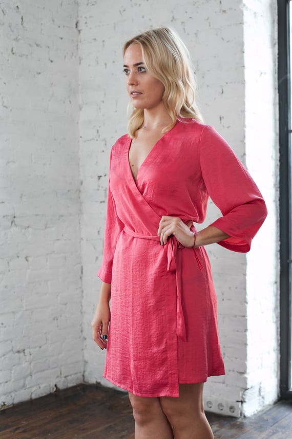 Coral Dressing Gown Satin Robe Satin Bridal Robe Bridesmaid Etsy