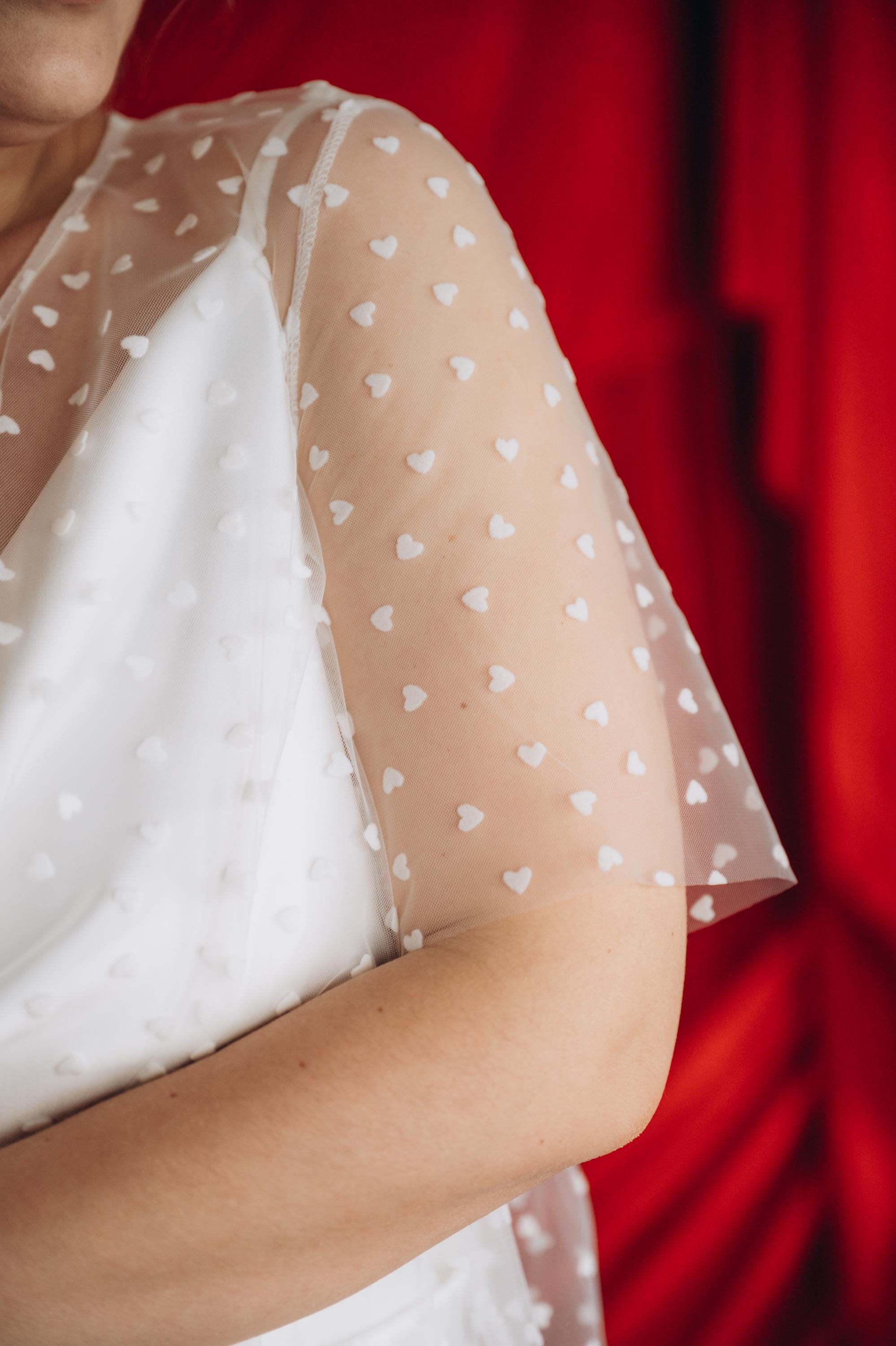 Ivory Sheer Tulle Dress • Polka Dot Mesh Midi Overlay • Bridal