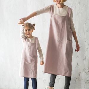 Mother and Daughter Aprons - Pinafore Apron - Linen Apron Kids - Linen Smock - Matching Mommy and Me Aprons - Japanese Apron