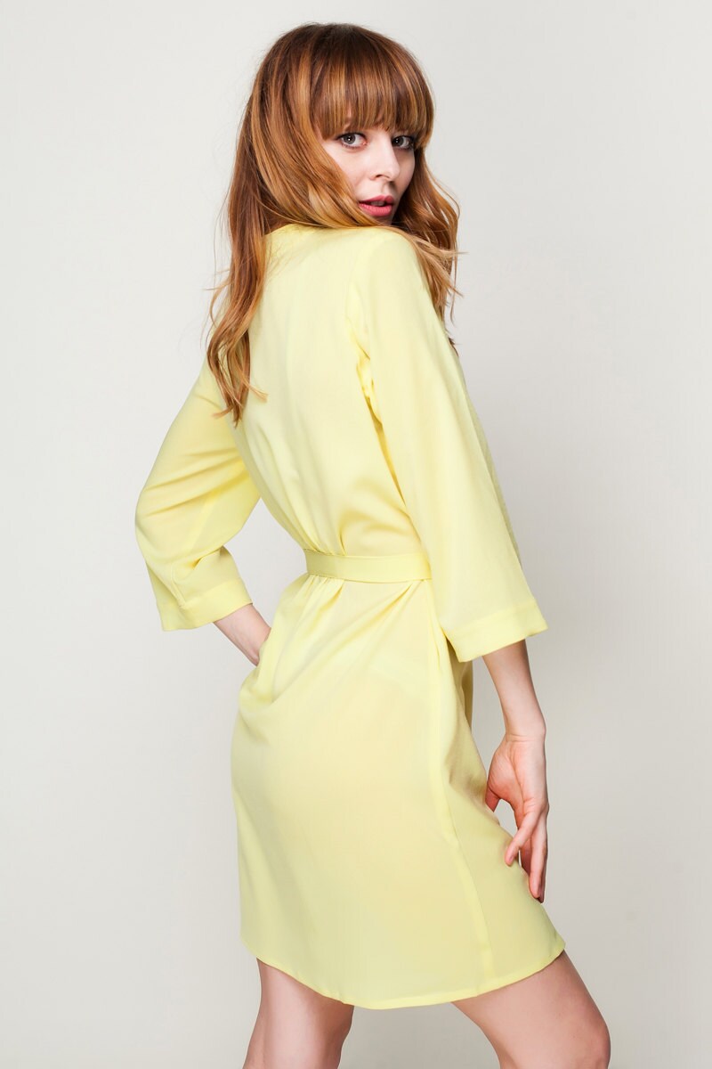 Yellow Robe Yellow Kimono Yellow Dressing Gown Yellow Etsy UK