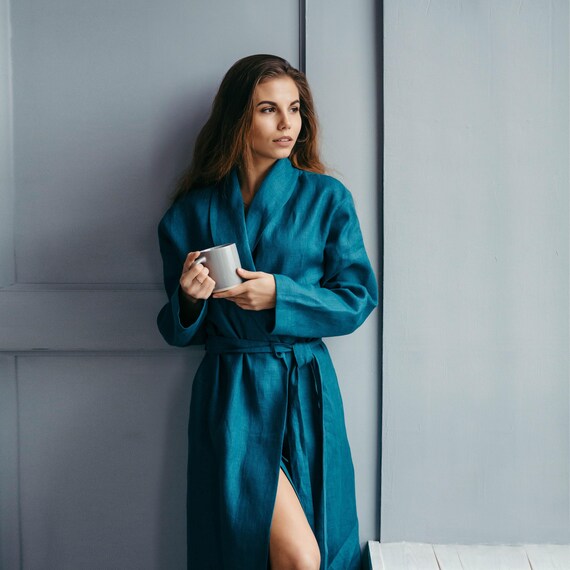 Linen Robe for Women – Kimono Style or Long Bathrobe – Linen Dressing Gown – Bridesmaid Gift – 4th Anniversary – Spa Robe
