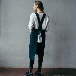 Pure Linen Pinafore Apron - No Ties Apron - Linen Smock - Linen Apron - Japanese Apron - Cross Back Apron - Artist Apron - Pottery Apron