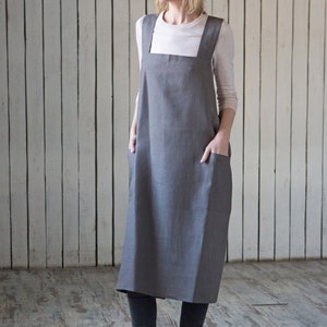 Pure Linen Pinafore Apron No Ties Apron Linen Smock Linen Apron Japanese Apron Cross Back Apron Artist Apron Pottery Apron image 6