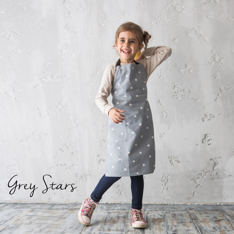 Cupcake Apron Kids Aprons Matching Aprons Mother Daughter Aprons Cute Aprons Toddler Apron Christmas Gifts for Girls Grey Stars