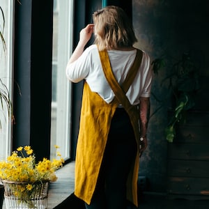 Plus Size Apron - Plus Size Linen Pinafore - Large Apron - Aprons for Women - Cross Back Apron for Artist