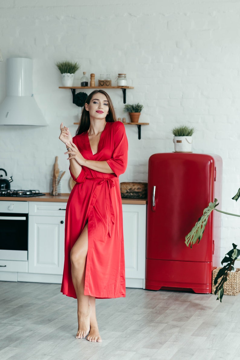red satin robe long