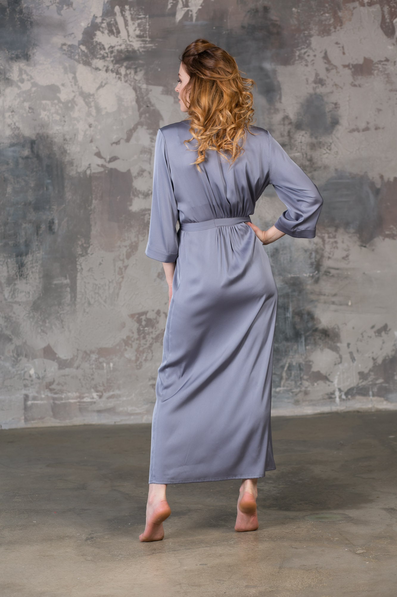 Grey Satin Robe Satin Bridal Robe Ankle Length Robe Silver Etsy UK