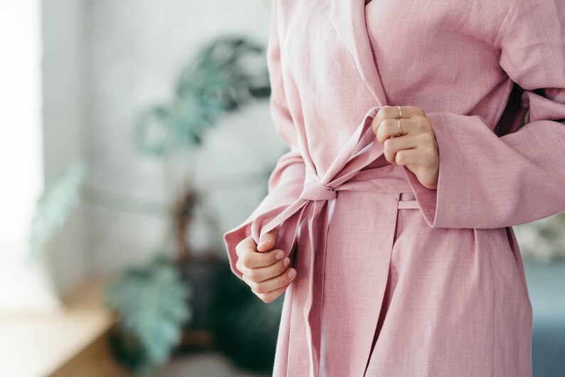 Linen Robe for Women Natural Linen Dressing Gown Bathrobe Antique Rose