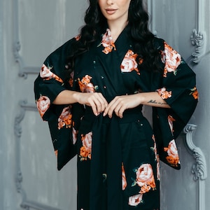 Japanese Kimono Women - Traditional Kimono - Bridal Robe - Bridesmaid Robe - Long Kimono Jacket - Obi Belt - Boho Kimono