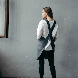 Crossback Apron - Linen Aprons - Pinafore Apron - No-ties Japanese Apron - Linen Florist Apron