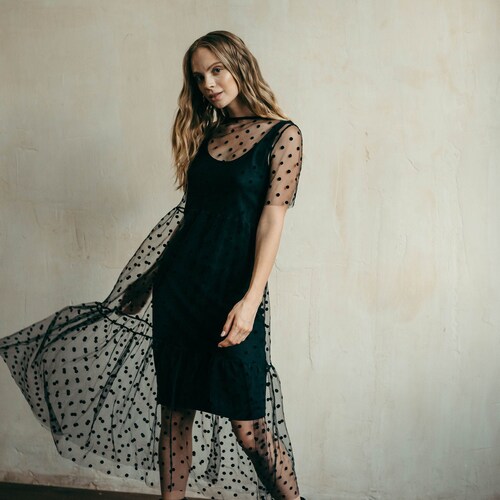 open lace back dress Theory Women's Overlay Dress, Black, 00 at Amazon Women's Clothing store main image 0