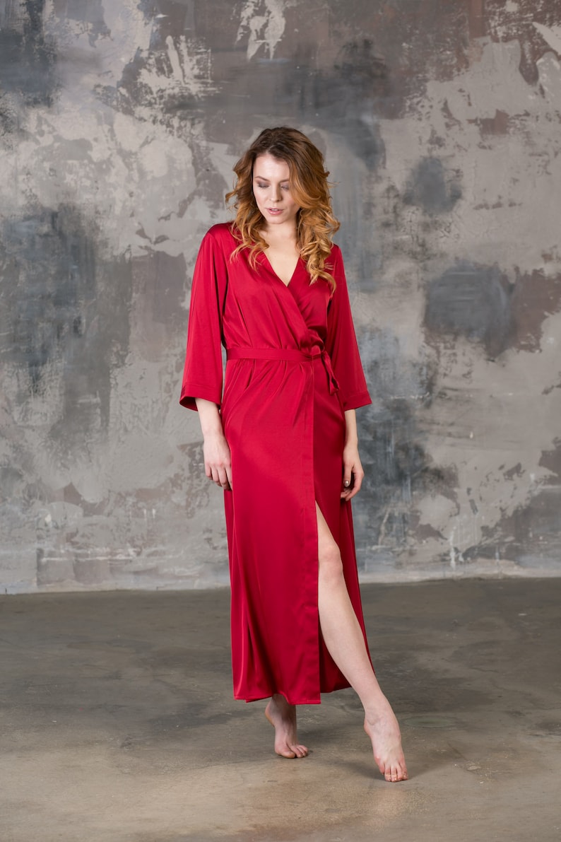 red silk robe long