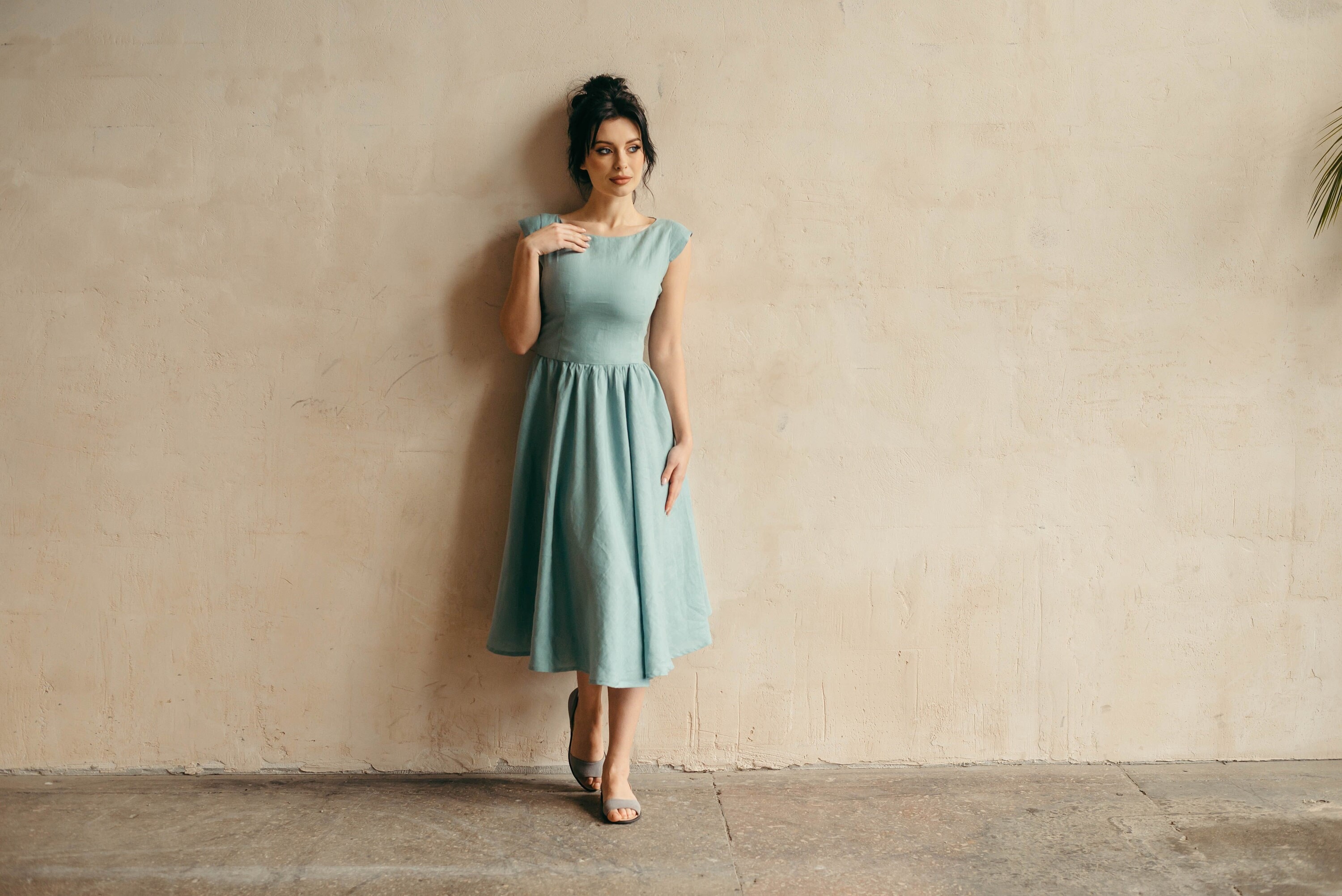 Midi Linen Dress, Skater Linen Dress, Fit and Flare Linen Dress, A Line Summer Dress, Simple Linen Dress, Cocktail Dress