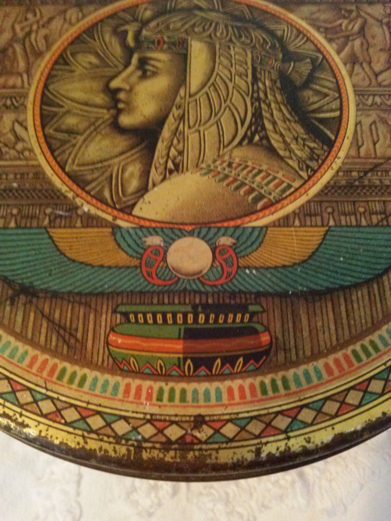 art deco cleopatra tin biscuit tin sunshine fruit cake loose wiles egyptian revival