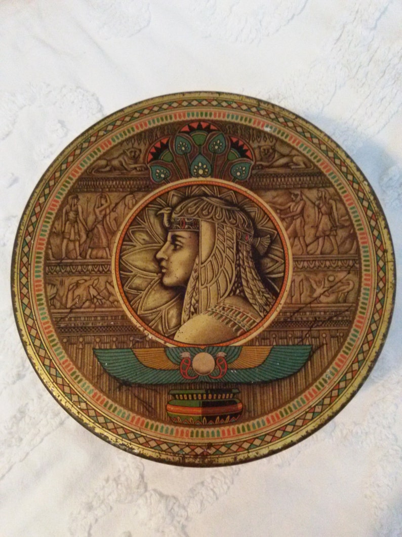art deco cleopatra tin biscuit tin sunshine fruit cake loose wiles egyptian revival