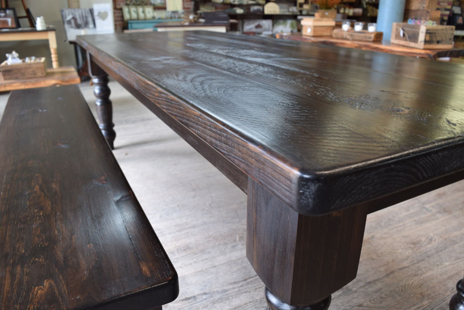 Dark Wood Farm Table and Matching Bench Custom Sizes Etsy