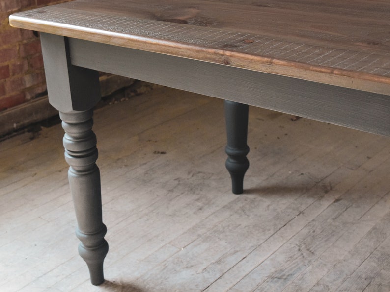 Gray Wash Pine Wood Dining Table Grey Farm Etsy