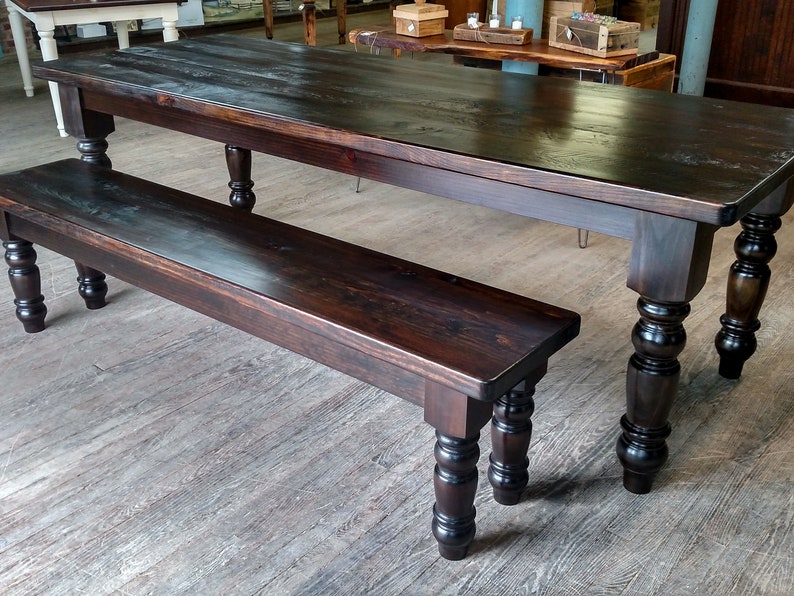 Dark Wood Farm Table and Matching Bench Custom Sizes Etsy