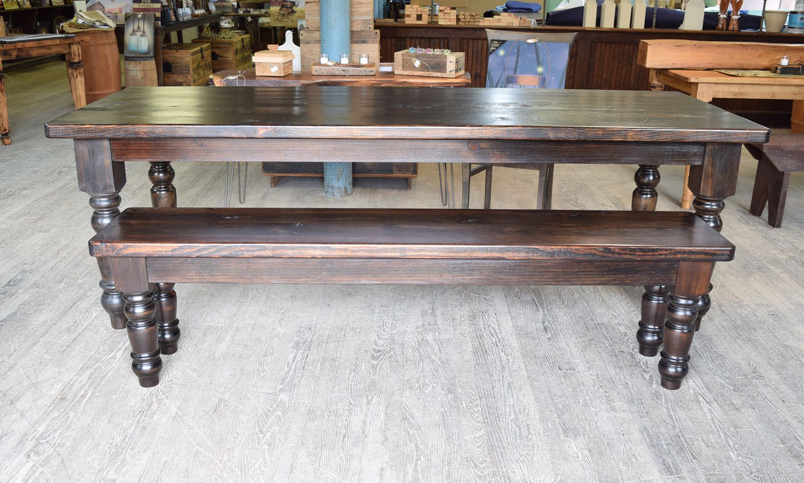 Dark Wood Farm Table and Matching Bench Custom Sizes Etsy