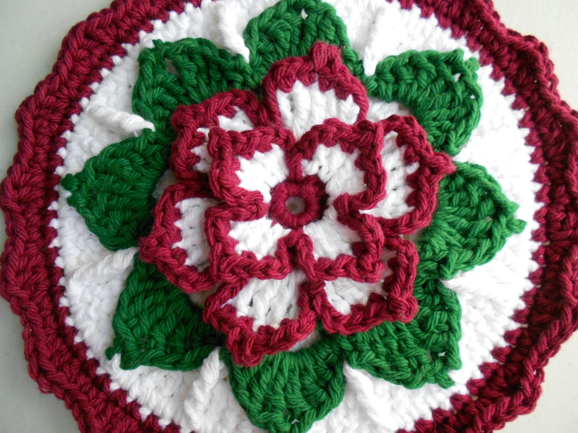 Crochet Floral Hot Pot Holder poinsettia Etsy