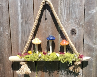 Cottagecore Mushroom Hanger || Driftwood Hanger || Fairycore Hanger