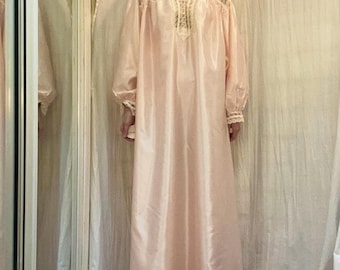 Roze maxi-nachtjurk van satijn en kant, nieuw met Tages Vintage jaren 90 Lise Stevens Large