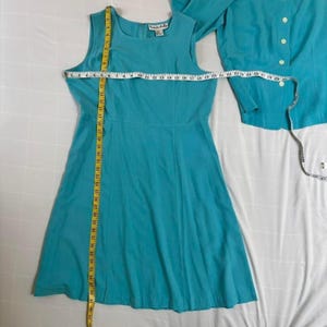 Robins Egg blauwe zijden jurk en blouse jasset nieuw met tags VTG Victoria Holley afbeelding 7