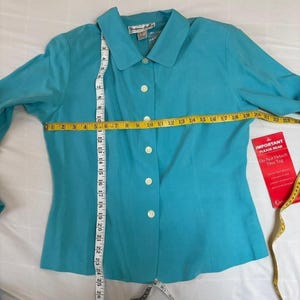 Robins Egg blauwe zijden jurk en blouse jasset nieuw met tags VTG Victoria Holley afbeelding 6
