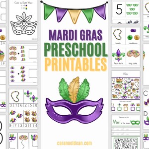 Mardi Gras Activity Pack Printable |Preschool and Kindergarten Worksheets | Math, Literacy & Fine Motor | Instant Download