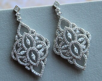 MICHELLE // Art Deco Earrings , Wedding Earrings, Crystal Bridal Earrings, Zircon Filigree Earrings, Bridal Jewelry, Wedding Jewelry