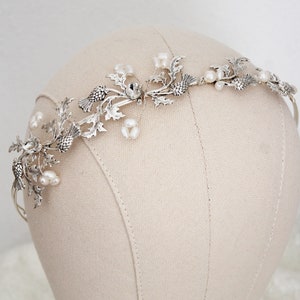 CARLY //Silver Scottish Thistle Bridal Side Tiara Wedding headband Bridal headband Thistle Bridal Crown Scottish wedding hairpiece headpiece