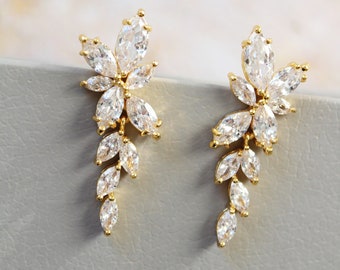 HAZEL // Gold Bridal Earrings Crystal Wedding Earrings 1920s Art Deco Earrings Bridesmaid Earrings Wedding Jewelry Great Gatsby  Jewelry
