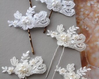 MELISSA // Ivory or White  Lace hair pins, Bridal hair pins, Wedding hair accessory Bridesmaid  Hair pins Wedding hair piece  Lace Headpiece