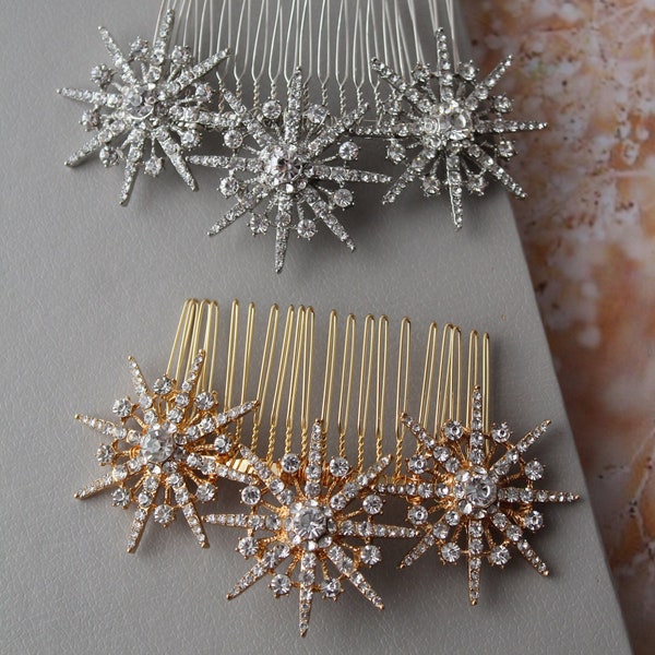 LILY // Silver or gold celestial star hair comb wedding hair comb bridal headpiece star hair piece celestial headpiece 1920s  hair accessory