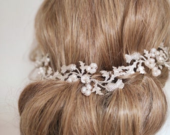 EMILIA // Silver or Gold Scottish Thistle hair vine,  Floral hair piece, Wedding headpiece Wedding hair accessory Bridal back headpiece, UK