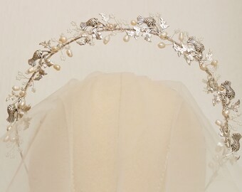 CLAUDIA //Silver Scottish Thistle Bridal Halo Crown Wedding headband  Bridal Tiara Thistle Bridal Crown Scottish wedding hairpiece headpiece