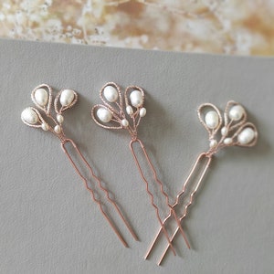 ARIA // Dainty Rose gold bridal hair pin, wedding hair pin,  wedding hair piece pearl  bridal headpiece, pearl  wedding hair accessory