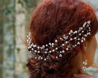 ADA //  Wedding Hair Vine  Boho  Bridal Back Headpiece Wedding hairpiece Pearl Bridal Hair vine Bridal Headpiece Wedding Hair Accessory UK