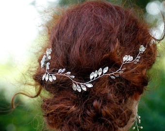 RUBY // Silver Bridal Hair Vine,Rhinestone Wedding Hair Vine,  Leaf Crystal Back Headpiece, floral  hair piece ,Boho  Wedding hair accessory