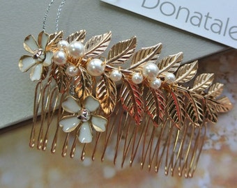 LAUREL // Gold leaf hair comb, Gold wedding hair piece , Leaf bridal headpiece ,wedding hair accessory,gold  bridesmaid hair comb