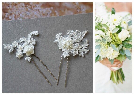 Ivory Lace Bridal Hair Pins Bridesmaid Hair Pins Wedding Etsy
