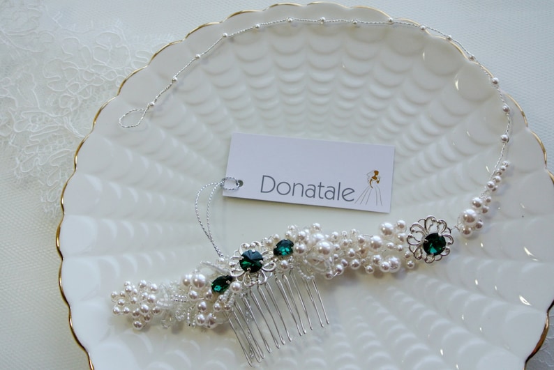 Bridal Hair comb VANESSA Bridal hair vine ON SALE Emerald Green Hair comb Bridal Headpiece Wedding Hair Accessory Pearl hair vine