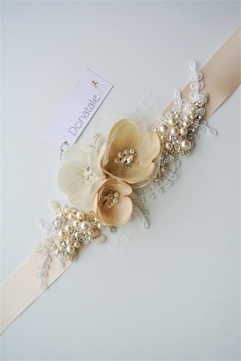 Wedding Dress Sash Bridal Dress Belt Floral Belt Champagne Etsy