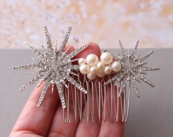 ZOE// Silver celestial star hair comb wedding hair comb art deco hair clip bridal hair piece 1920s wedding hair accessory bridal headpiece