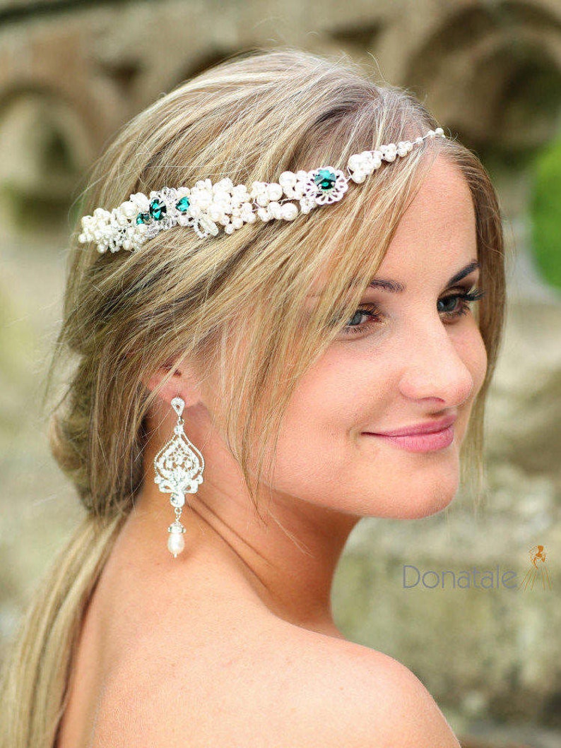 Bridal Hair comb VANESSA Bridal hair vine ON SALE Emerald Green Hair comb Bridal Headpiece Wedding Hair Accessory Pearl hair vine