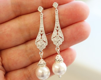 TALIA // Bridesmaid Earrings Wedding Earrings 1920s Art Deco Earrings Bridal Earrings  Wedding Jewelry Great Gatsby Pearl  Jewelry Gift