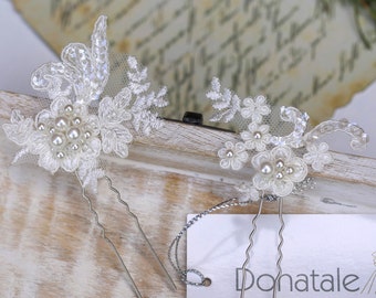 MATILDA// Ivory Lace Bridal hair pins Bridesmaid Hair pins Wedding hairpiece Wedding hair accessories Lace Hair pin Lace Headpiece for bride